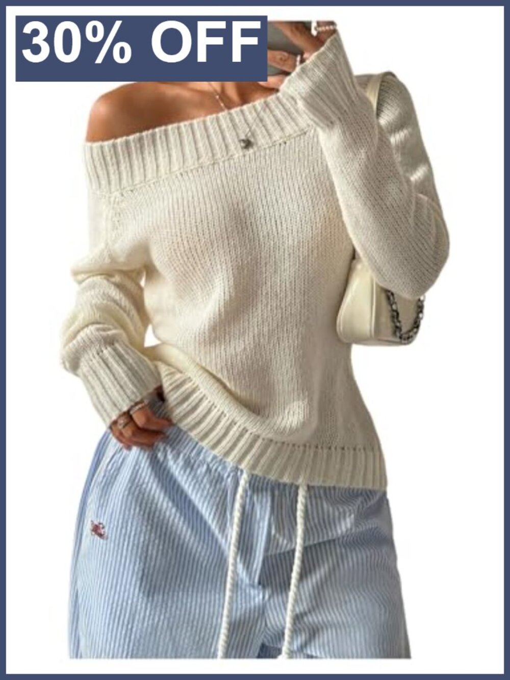 Women's Off The Shoulder Long Sleeve Sweater Trendy Loose Pullover Top